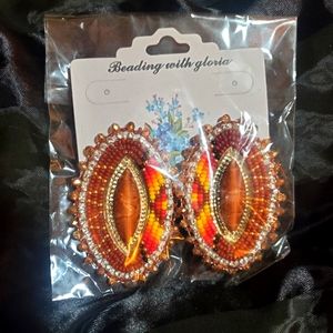 Indigenous beaded earrings brown orange red yellow brand new BNWT
